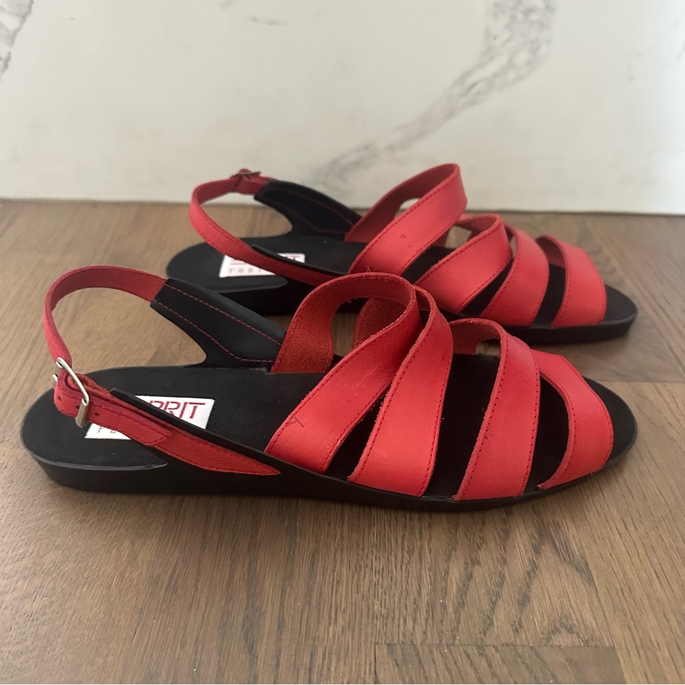 Brand New Esprit Vintage Strappy Leather Slingback Platform Sandal Red Black 10 - Picture 5 of 9